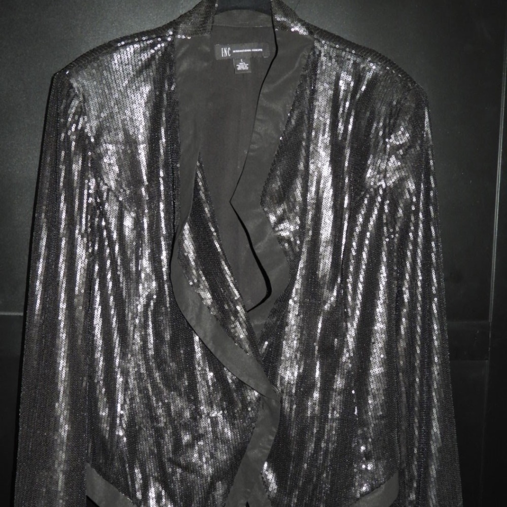 Black Asymmetric Sequin Blazer